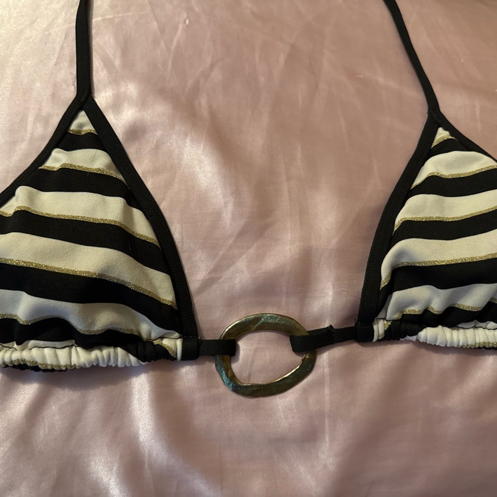 Striped Black and White Bikini Top